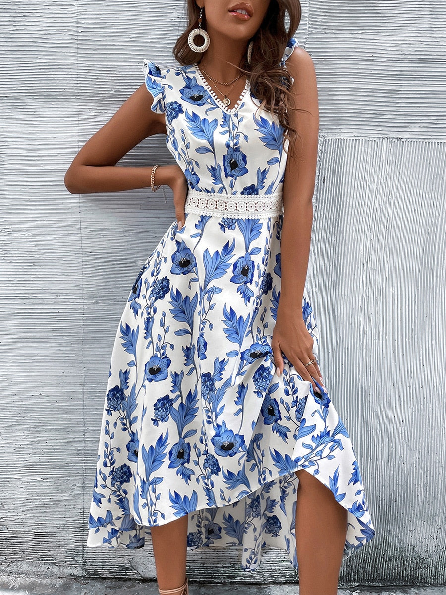 Sally Summer Casual Floral Print Midi Dress