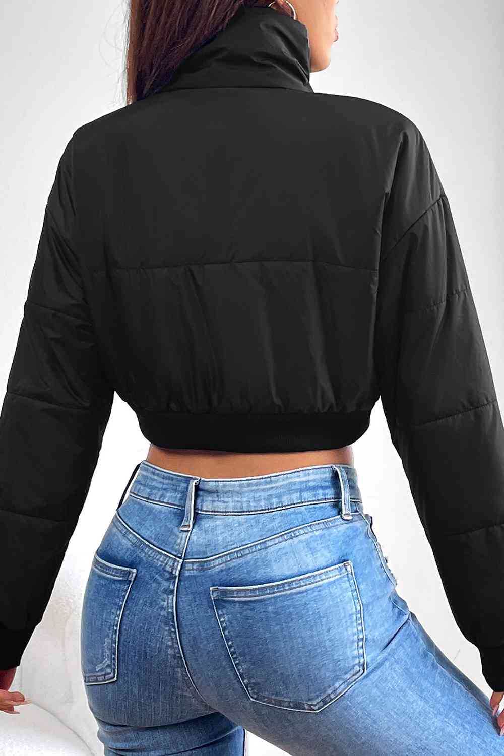 Snap and Zip Closure Crop Puffy Sexy Winter Coat