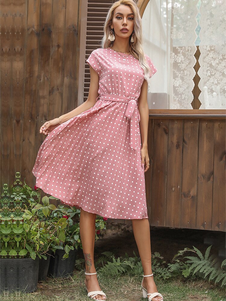 Jessie Summer Polka Dot Short Sleeve Midi Dress