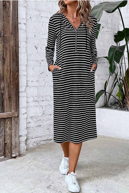 Striped Long Sleeve Hooded Dress