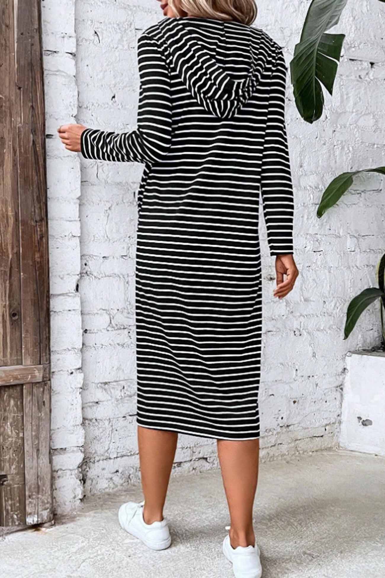 Striped Long Sleeve Hooded Dress