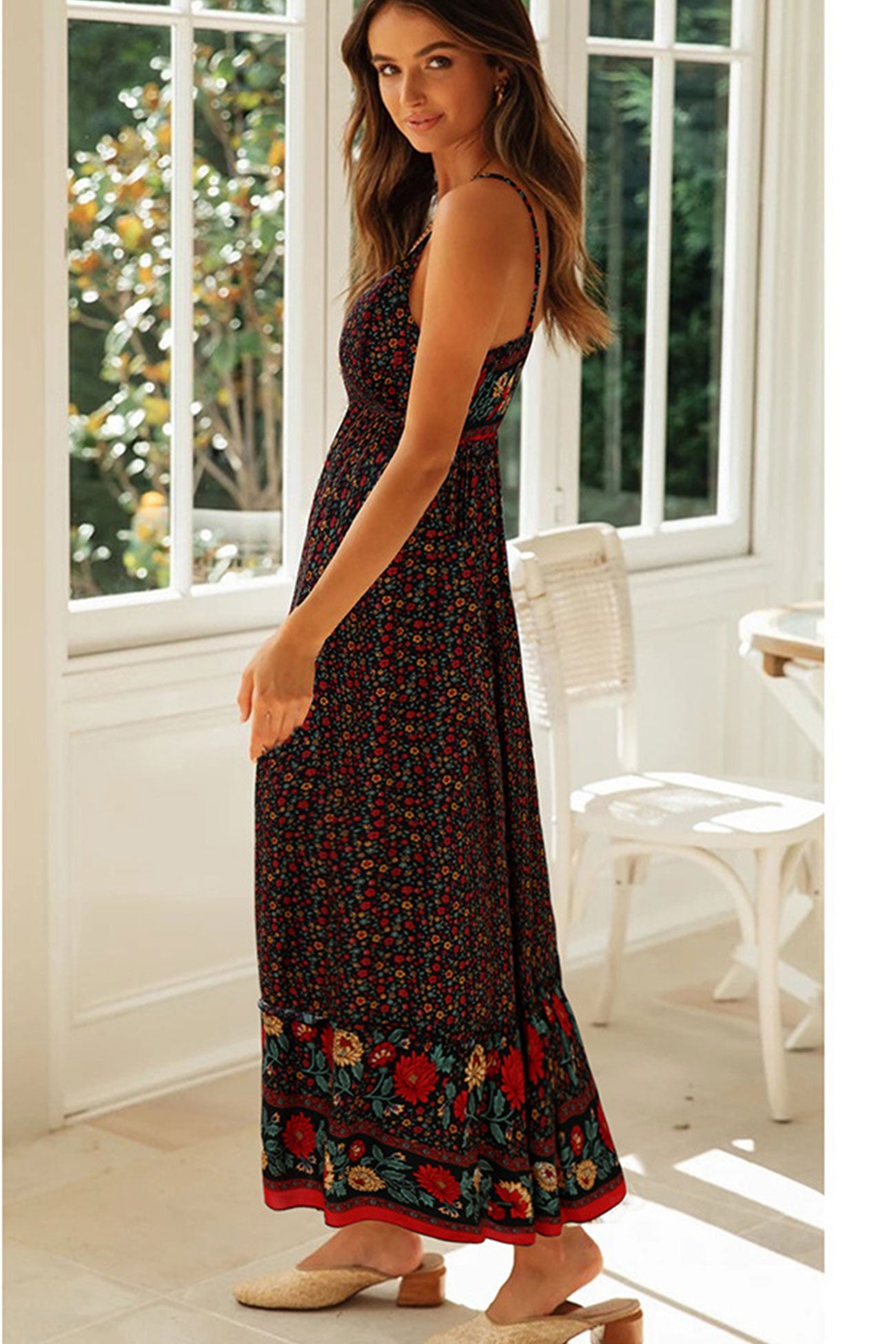 Bohemian V Neck Floral Maxi Dress