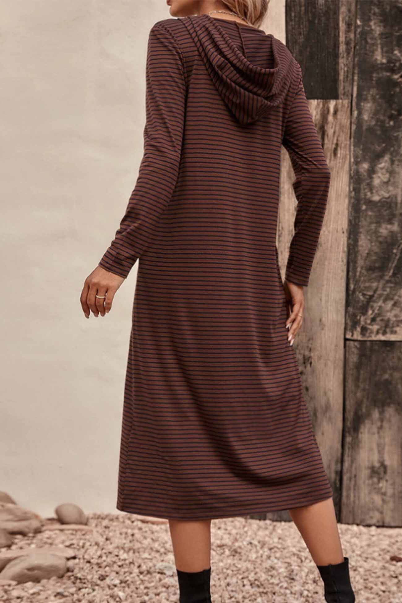 Striped Long Sleeve Hooded Dress