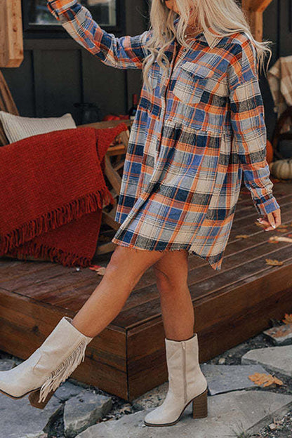 Contrast Plaid Shirt Dress