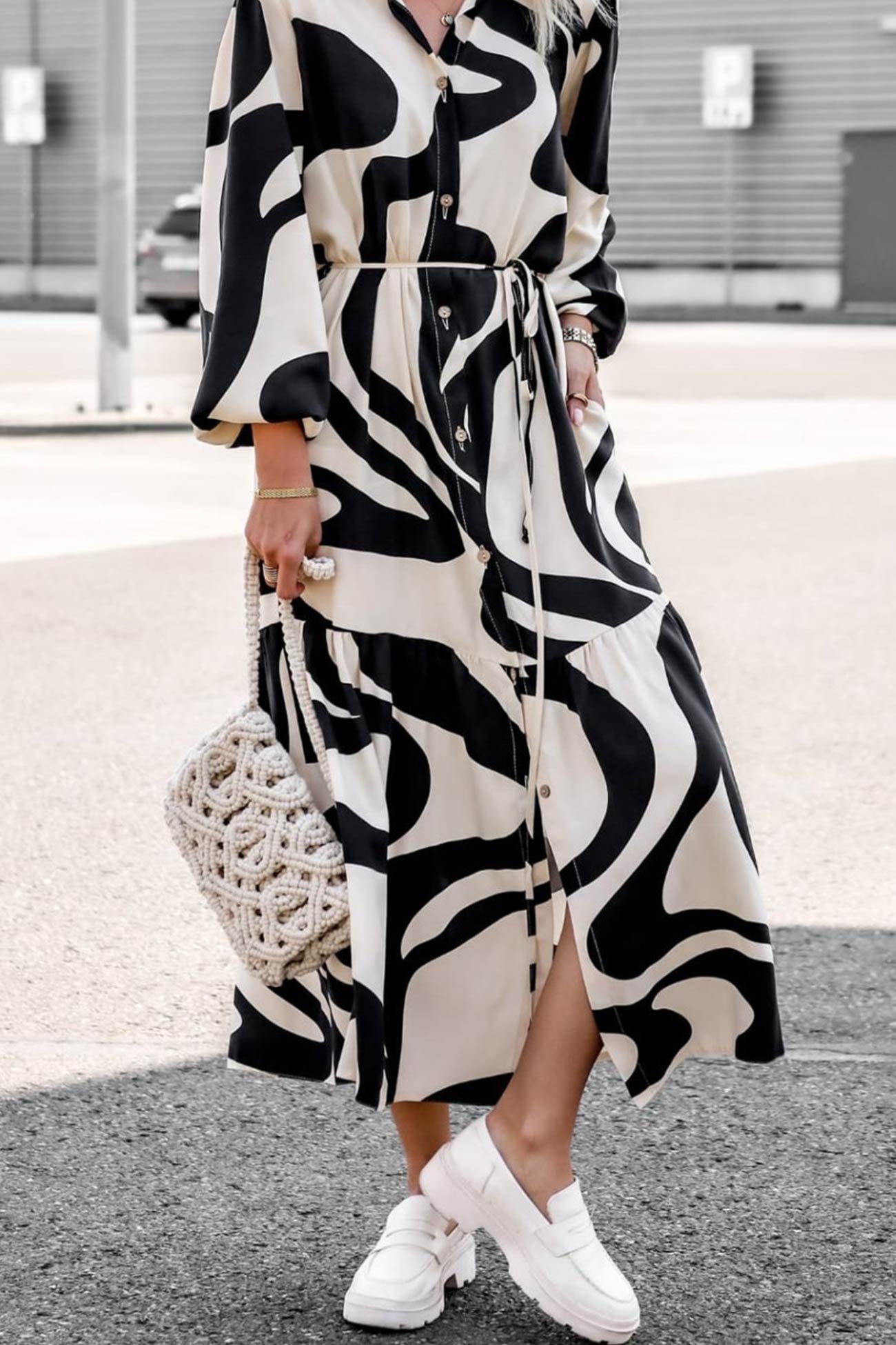 Contrast Printed Strappy Shirt Dress