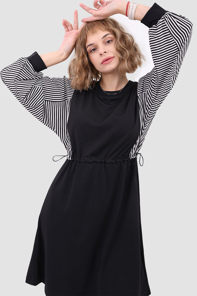 Drawstring Waist Long Sleeve Dress