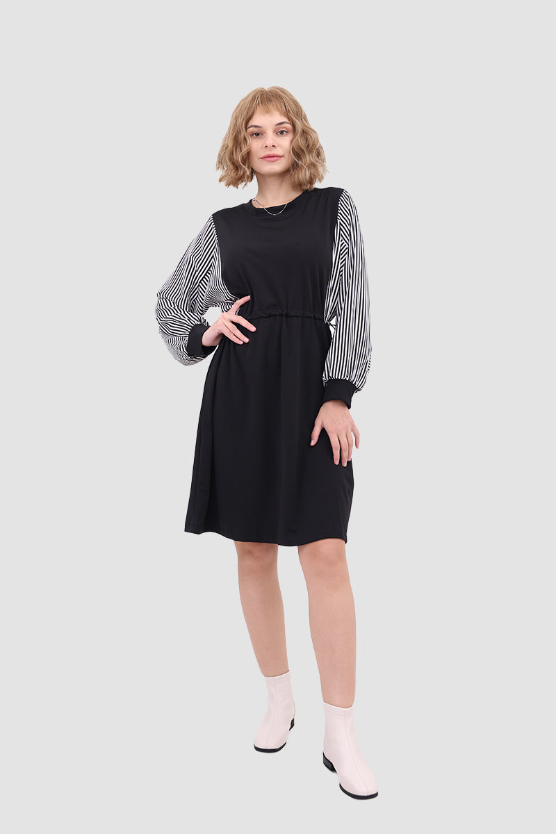 Drawstring Waist Long Sleeve Dress