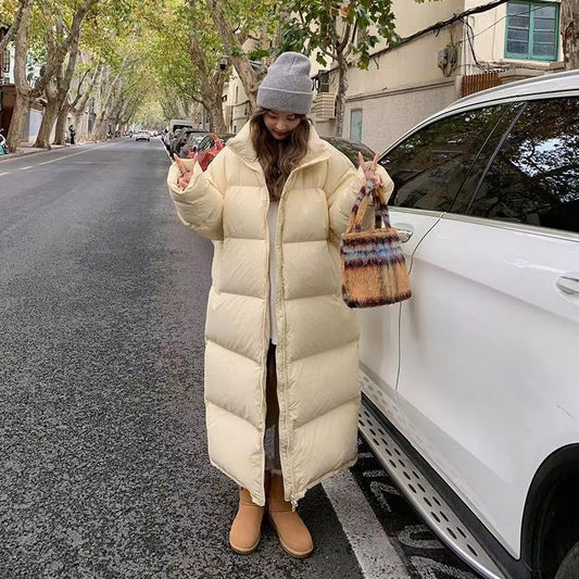 Women's extra long loose warm down puffer coat jacket Cream clothes Jackets & Coats Outerwear