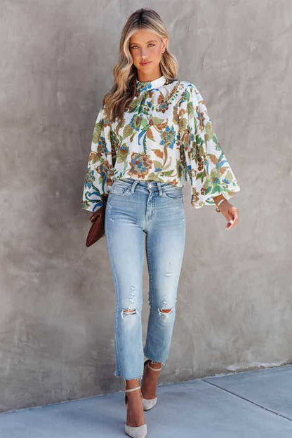 Floral Balloon Sleeve Blouse