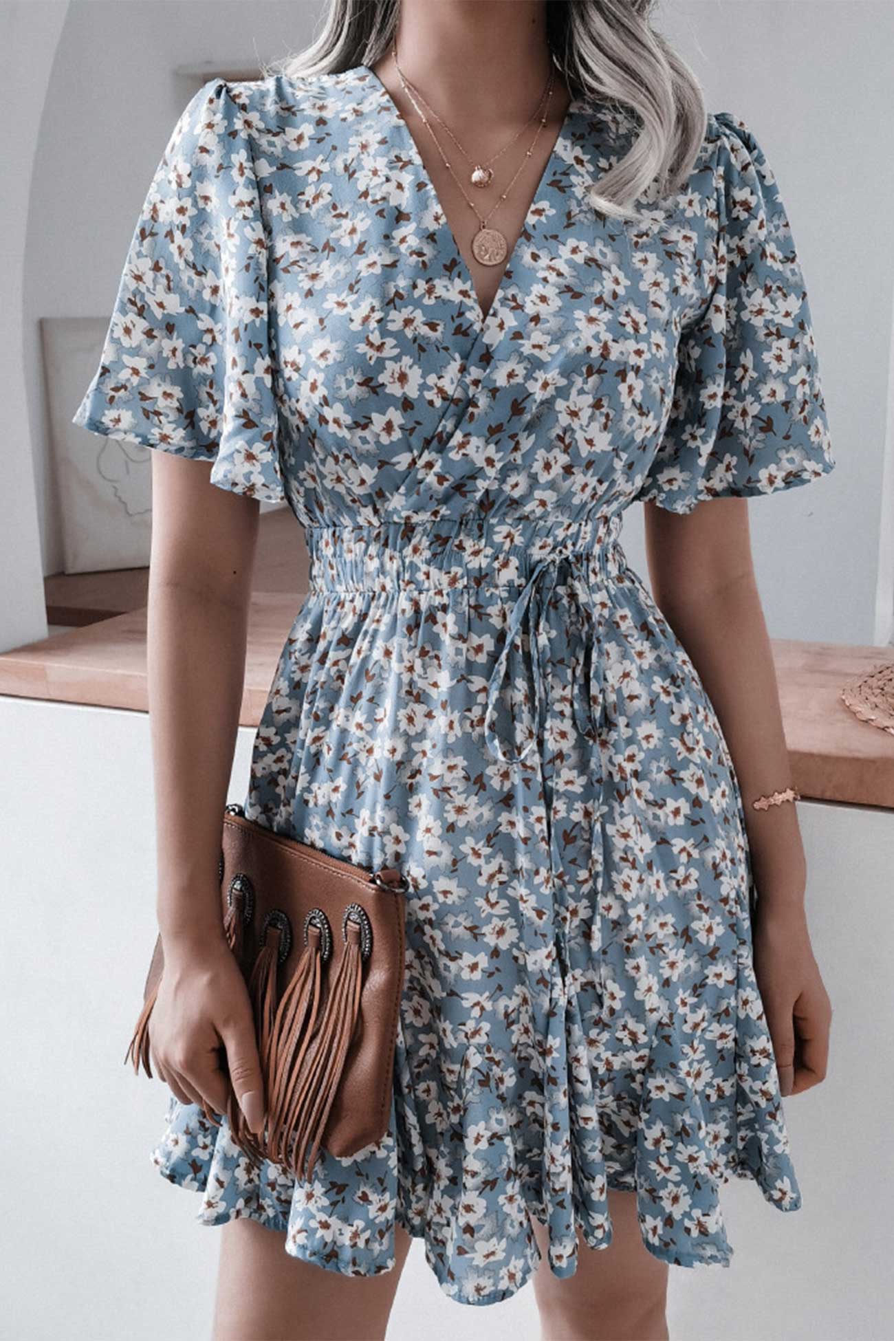 Floral Print Chiffon Mini Dress