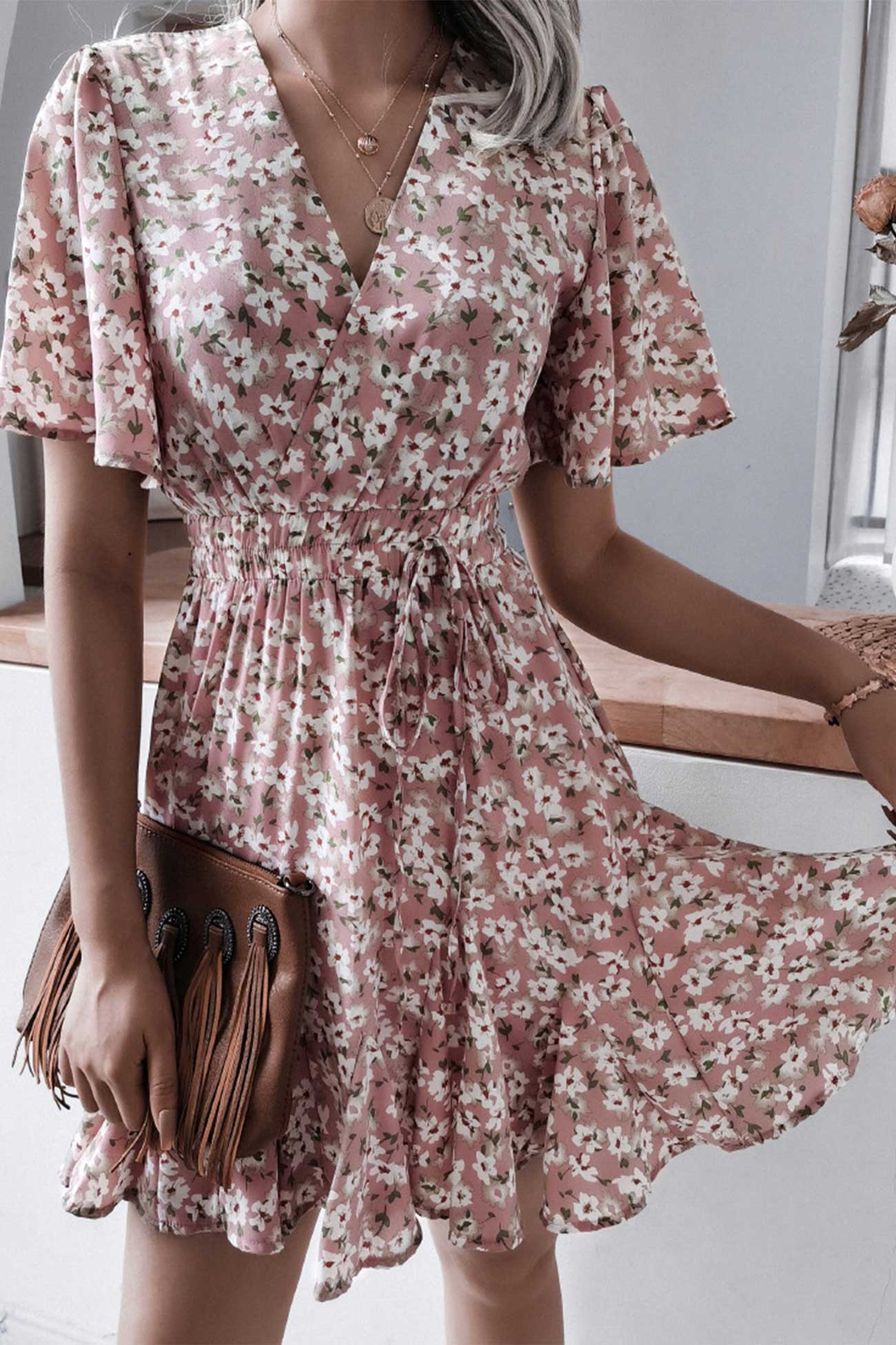 Floral Print Chiffon Mini Dress