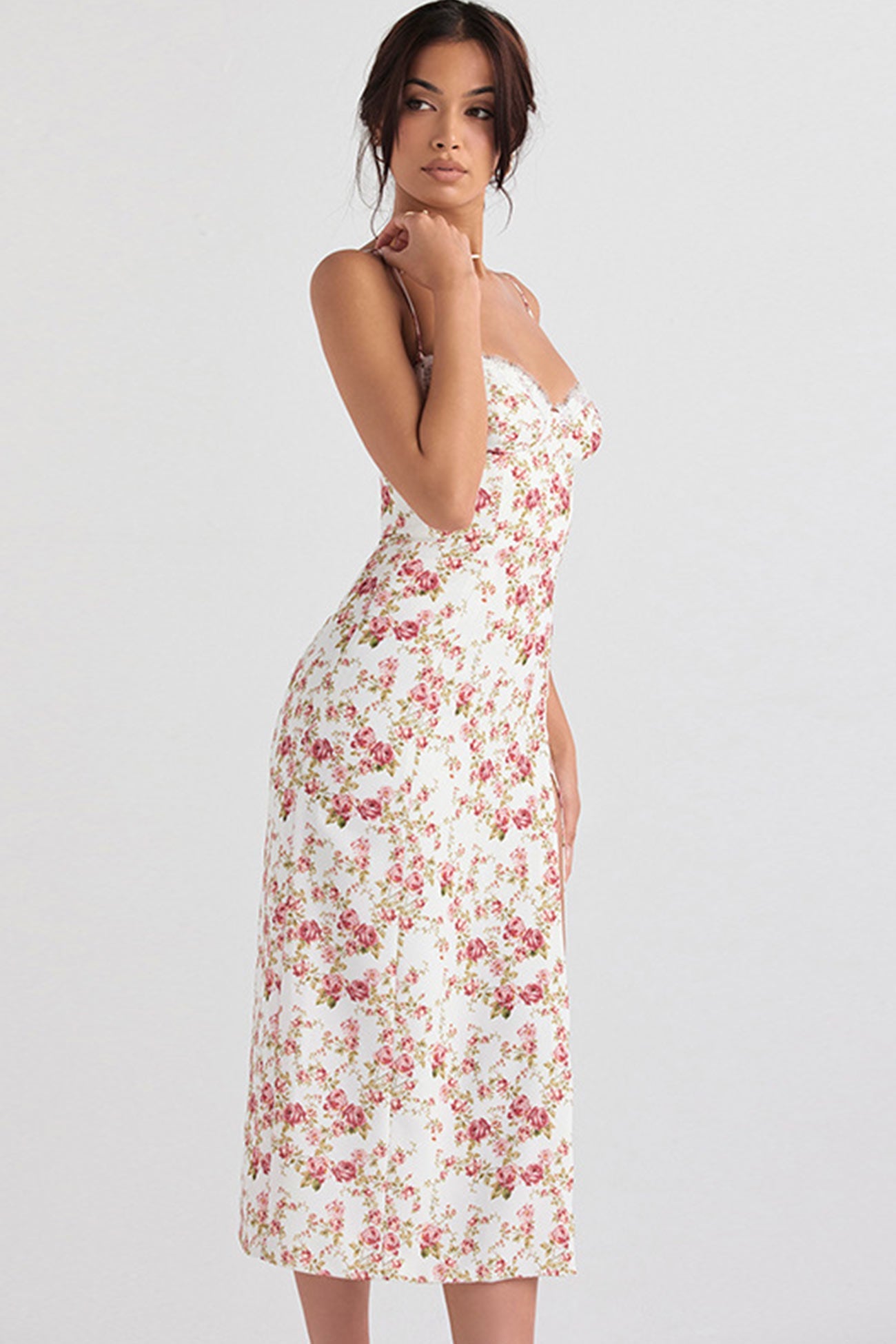 Floral Print Lace Split Cami Dress