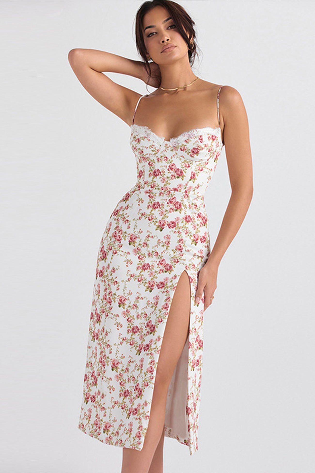 Floral Print Lace Split Cami Dress