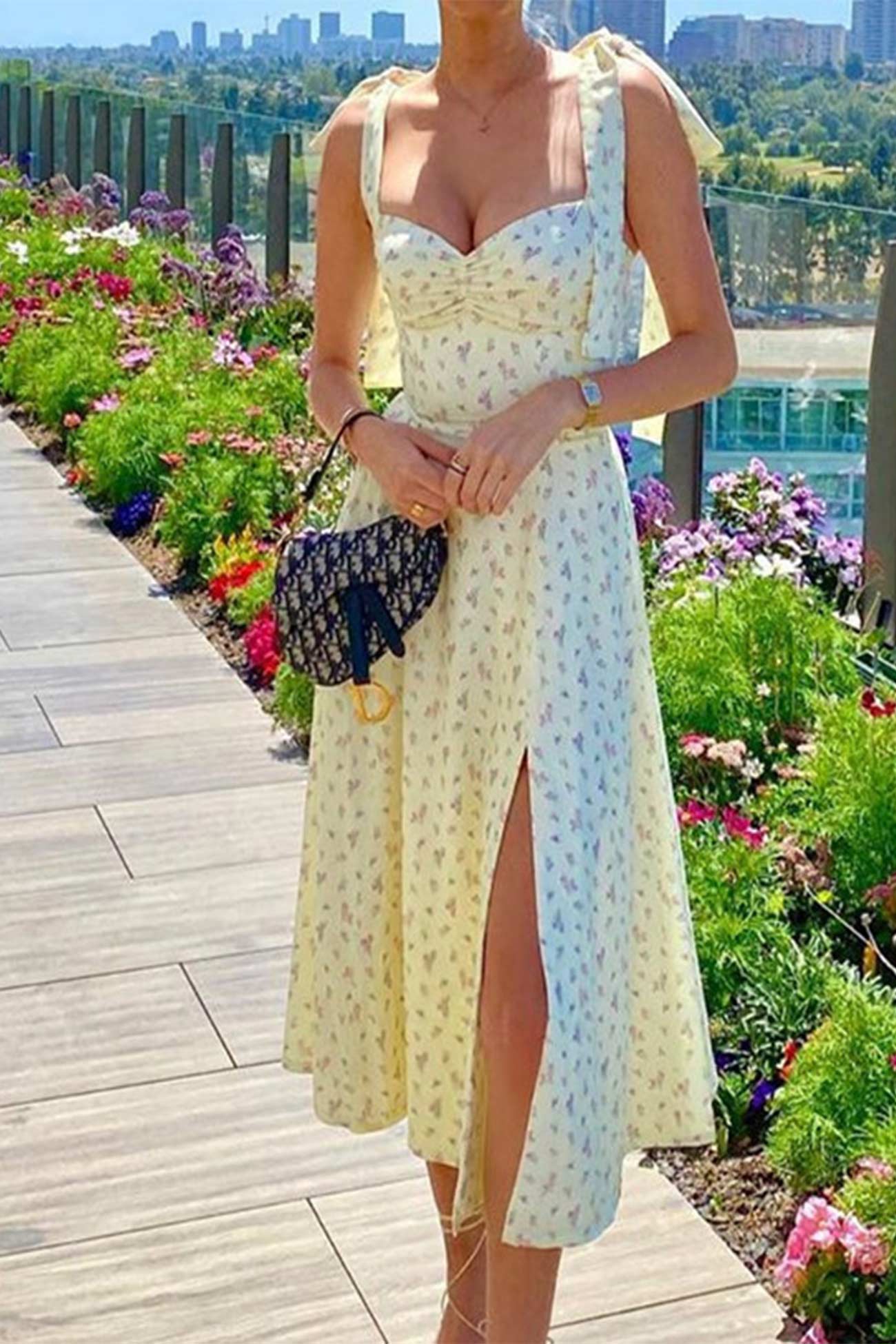 Floral Print Tie-Straps Split Dress