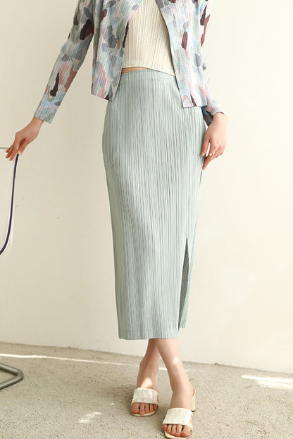 Full Pleated Solid Side Slit Skirt