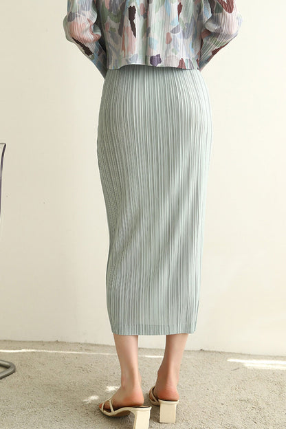 Full Pleated Solid Side Slit Skirt