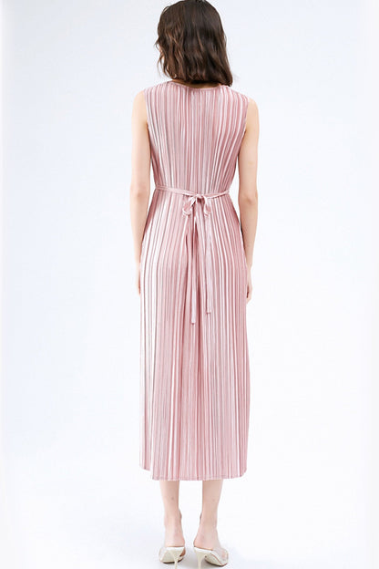 Fully Pleated Glossy Tie-Strap Dress