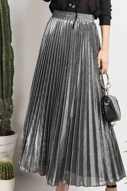 Glitter Pleated Midi Skirt