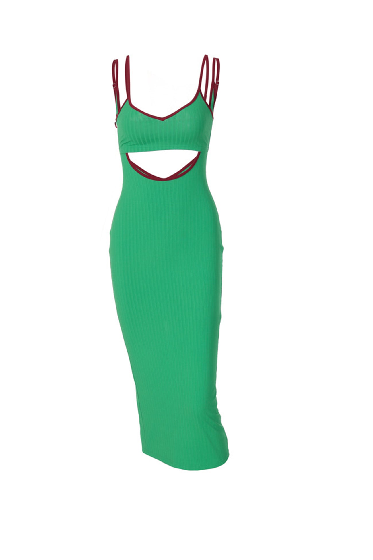 Green Double Shoulder Strap Cutout Slit Dress