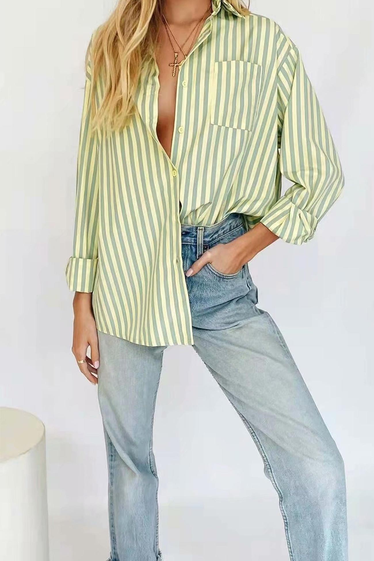 Green Striped Long Sleeve Shirts