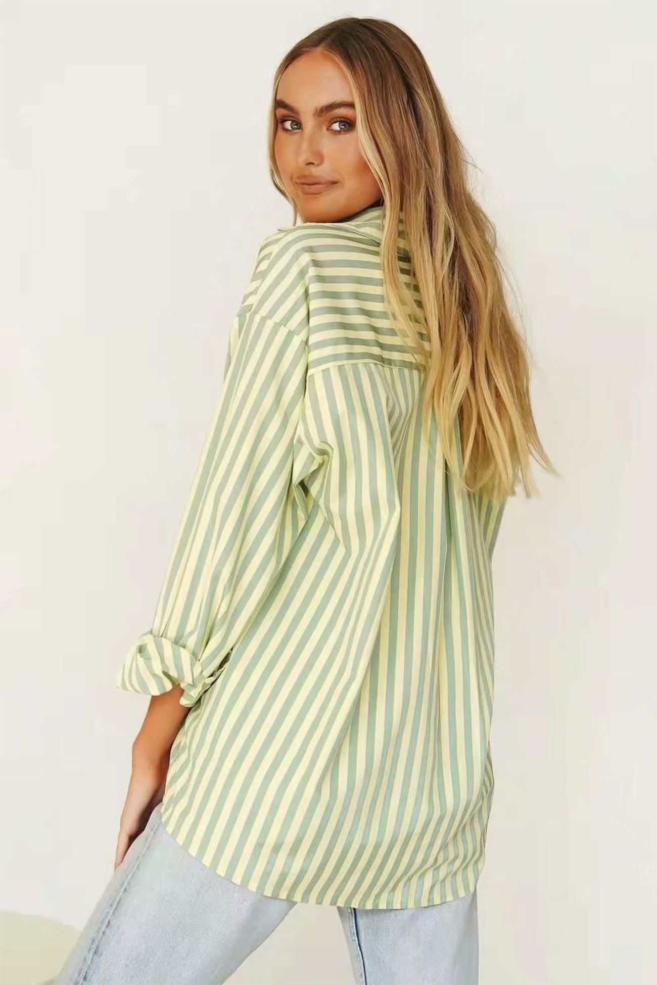 Green Striped Long Sleeve Shirts