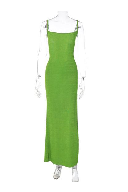 Green Tie-back Side Split Cami Dress