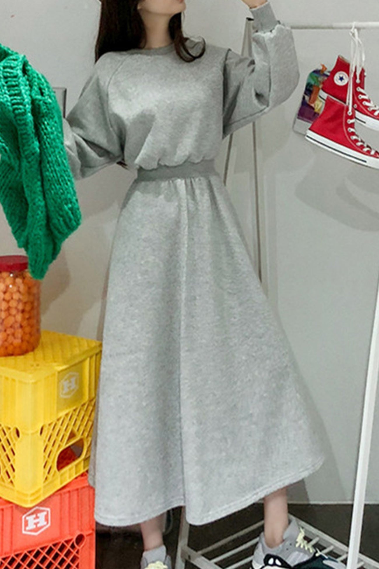 High Elastic Waist Sweatshirt Dress