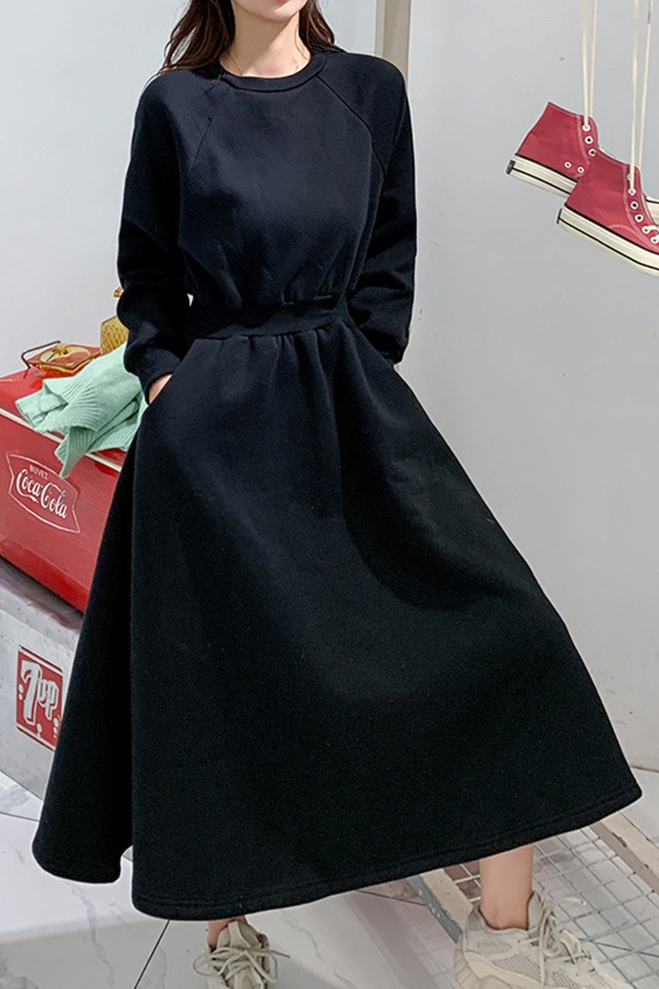 High Elastic Waist Sweatshirt Dress