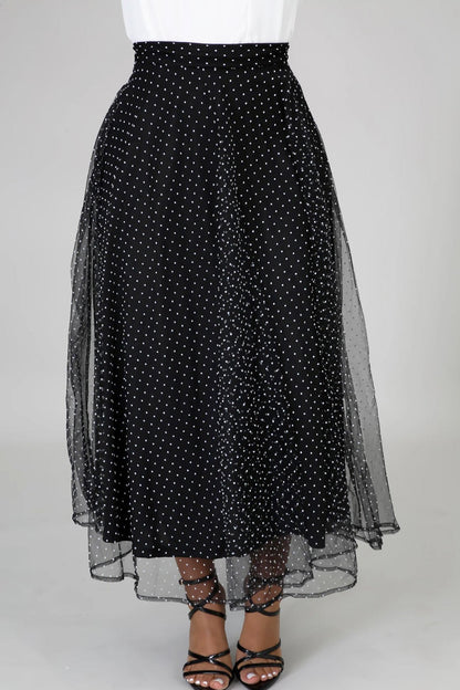 High Waist Polka Dot Mesh Skirt