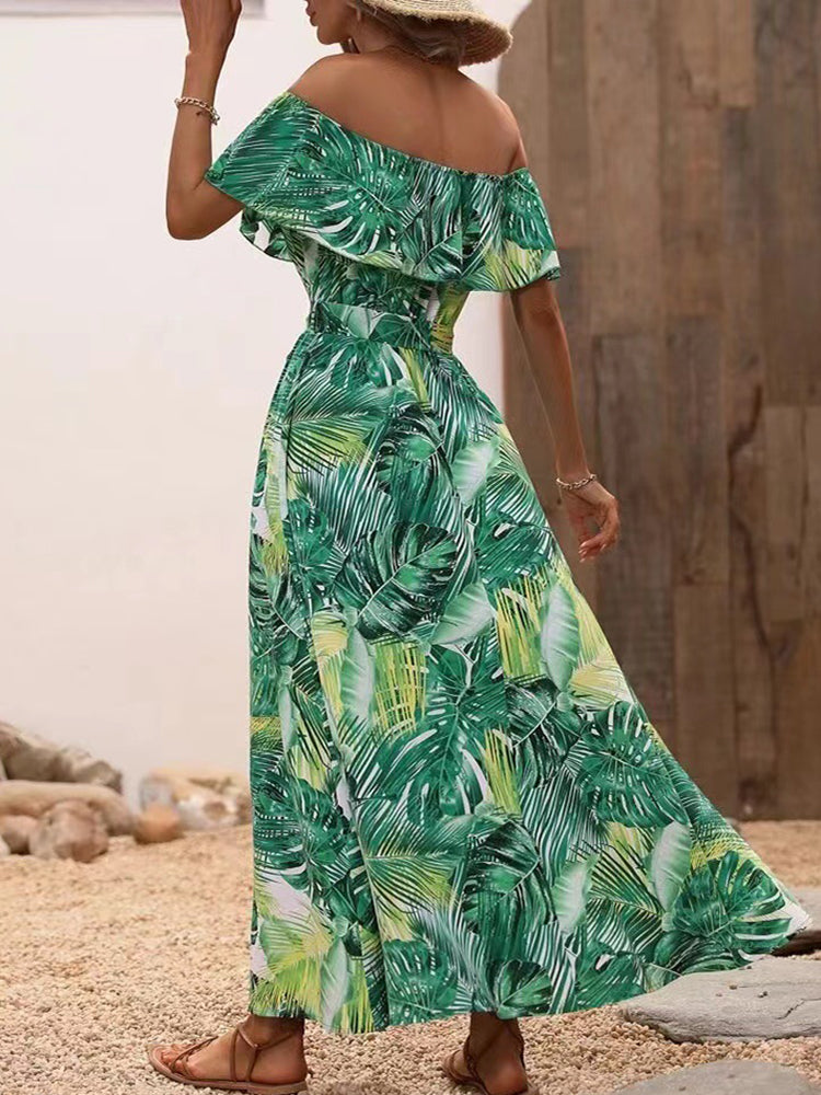 Backless Off Shoulder Slit Boho Maxi Dress