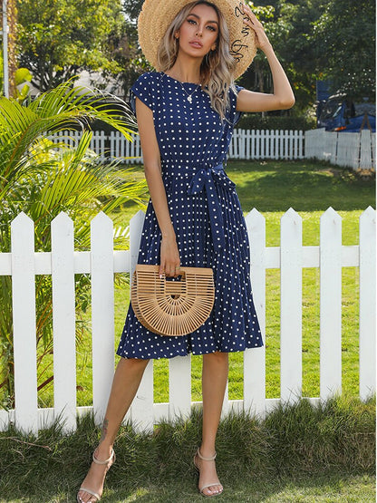 Jessie Summer Polka Dot Short Sleeve Midi Dress