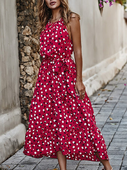 Priscilla Summer Polka-Dot Long Dress