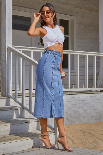 Irregular Slit Denim Skirt