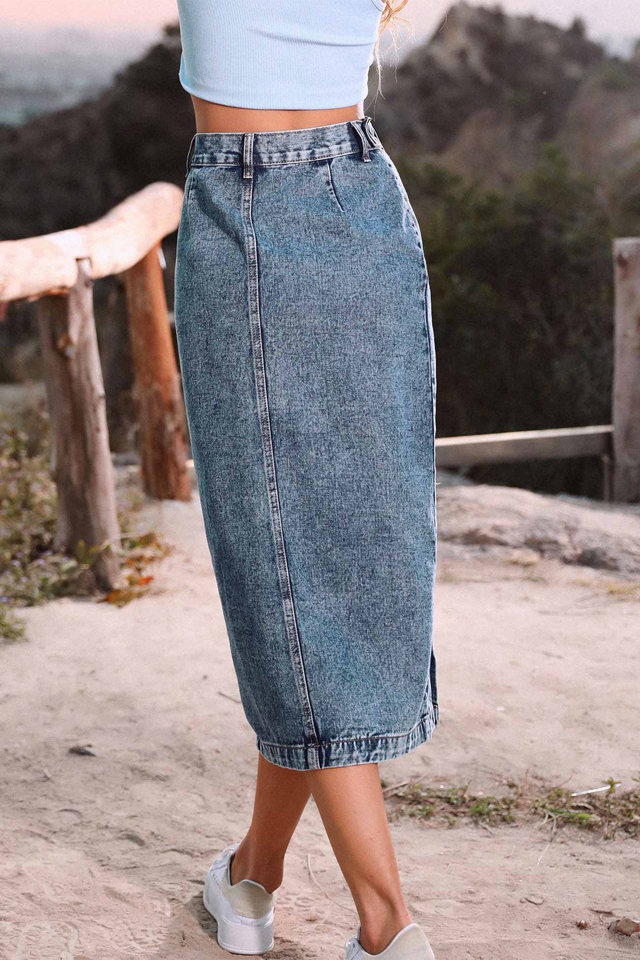 Irregular Slit Denim Skirt