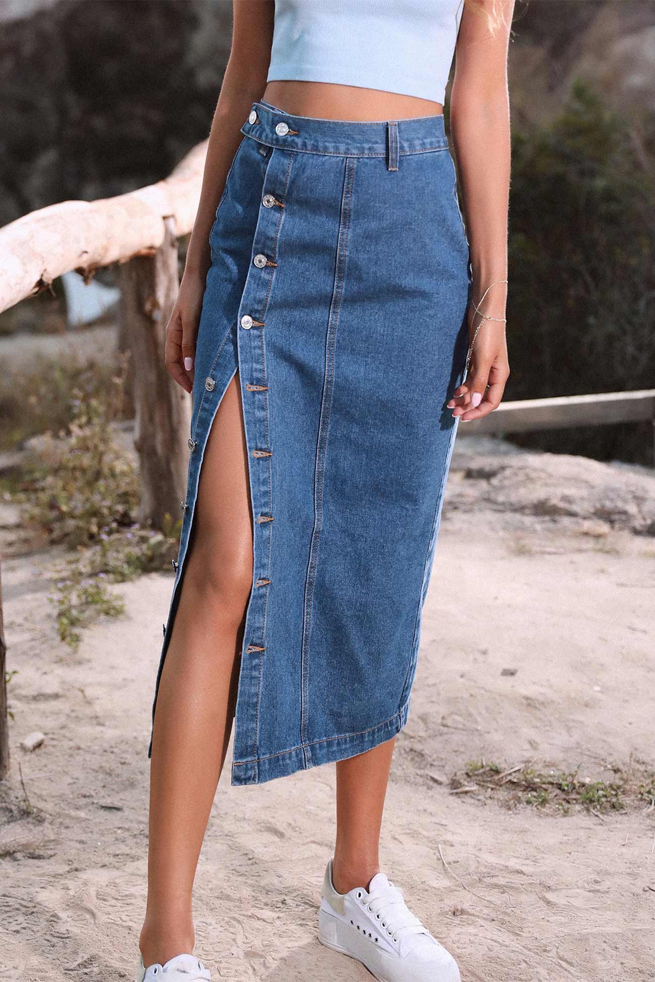 Irregular Slit Denim Skirt