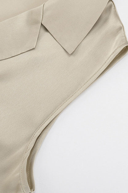 Khaki Satin Lapel Cardigan Tank Top