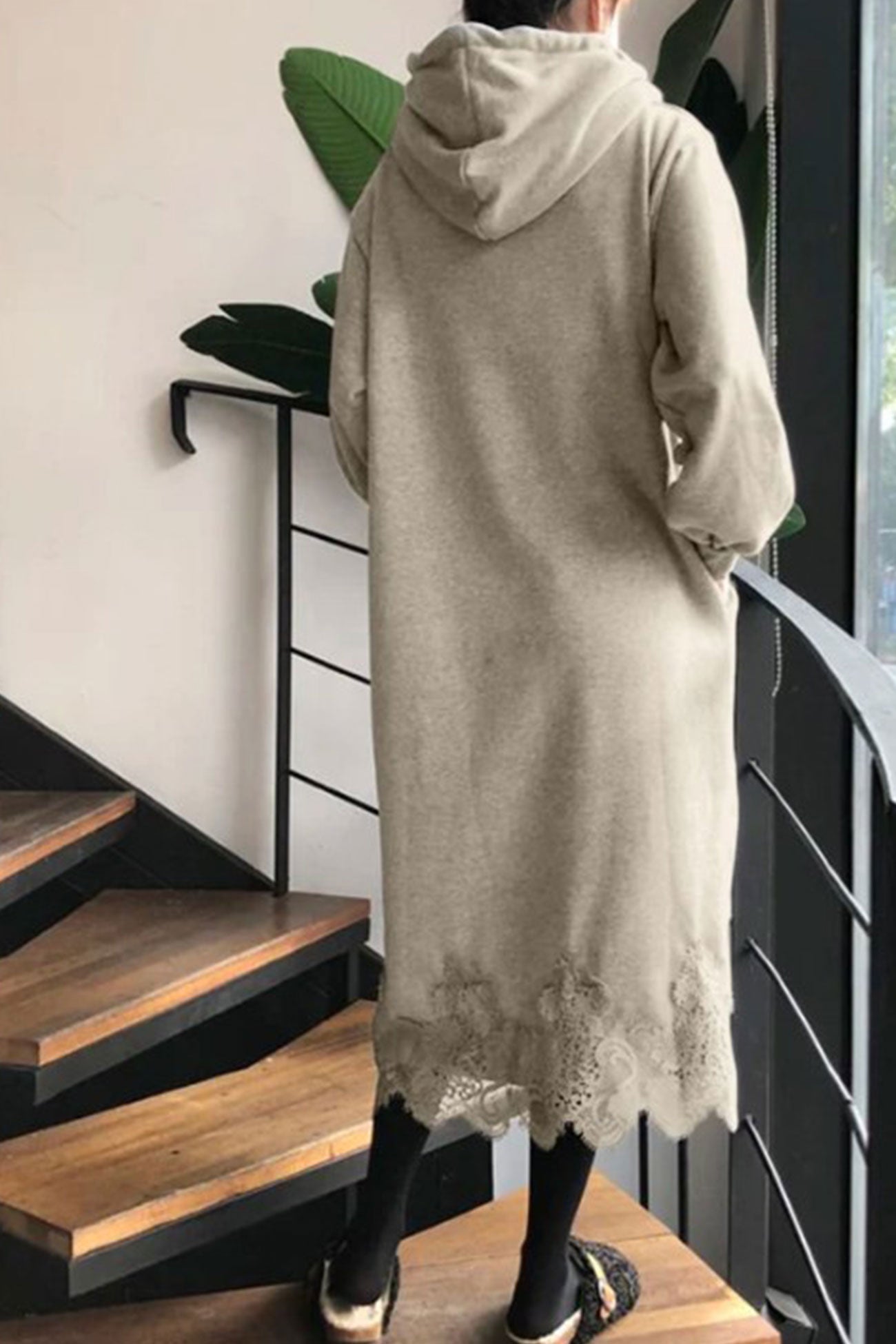 Lace Hem Hoodie Dress