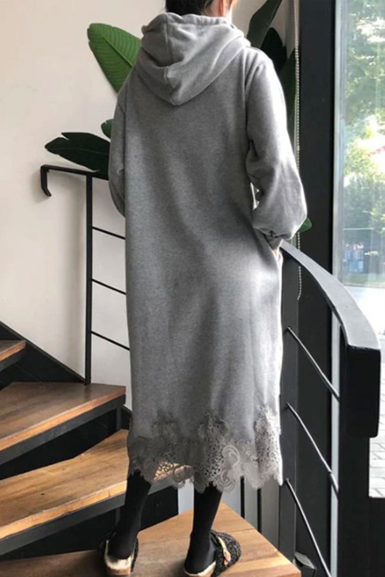 Lace Hem Hoodie Dress