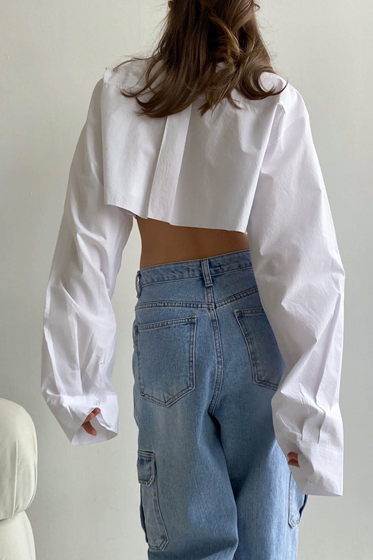 Lapel Patch Pocket Cropped Shirt