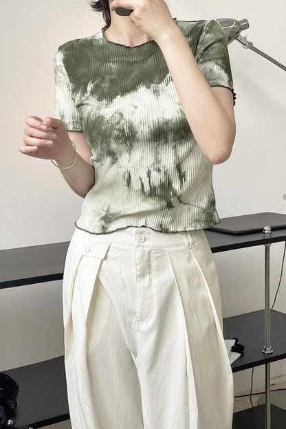 Lettuce Trim Knitted Tie-dye Top