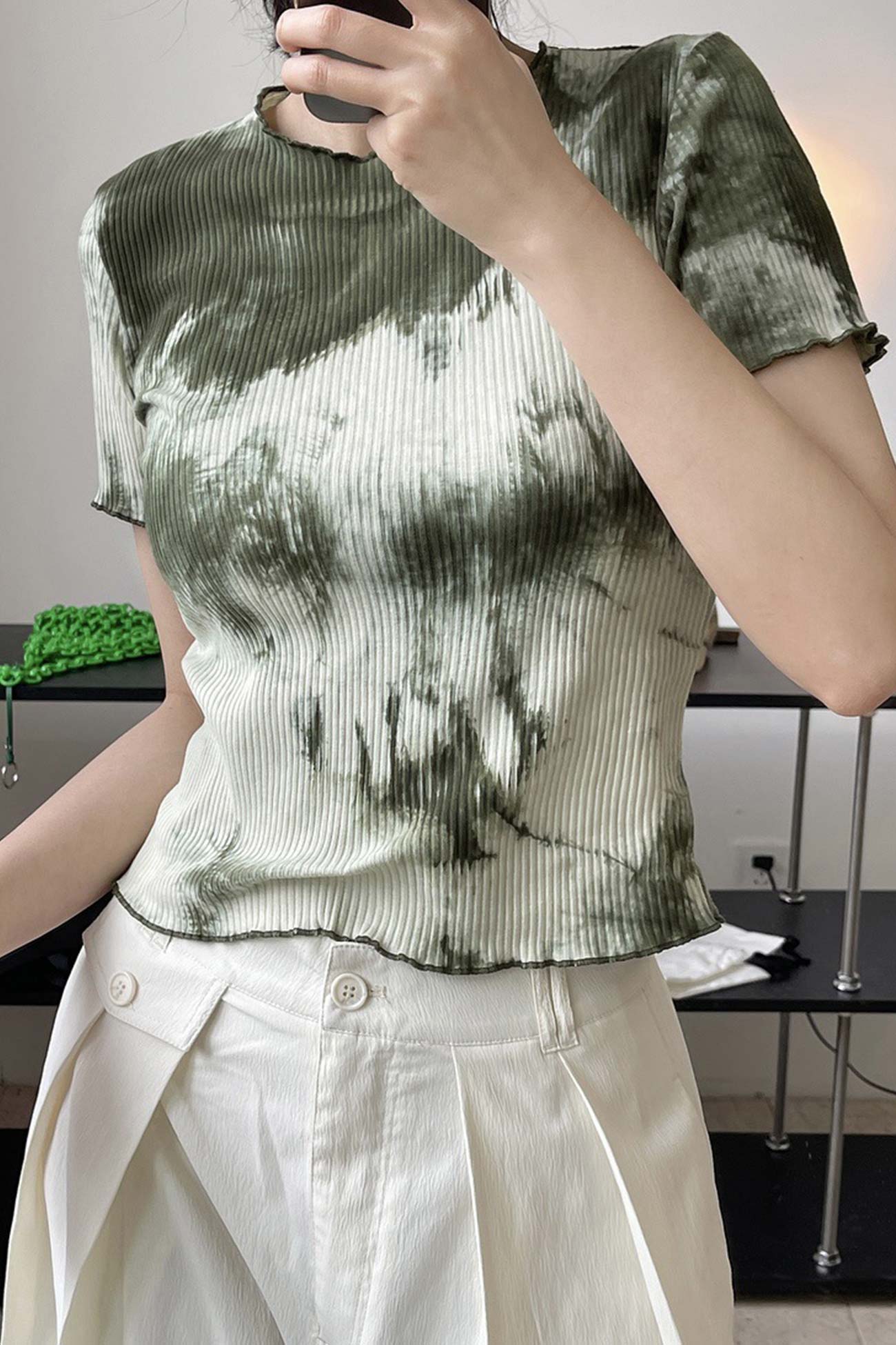 Lettuce Trim Knitted Tie-dye Top