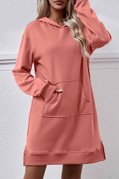 Pocket Slit Midi Hoodie Dress