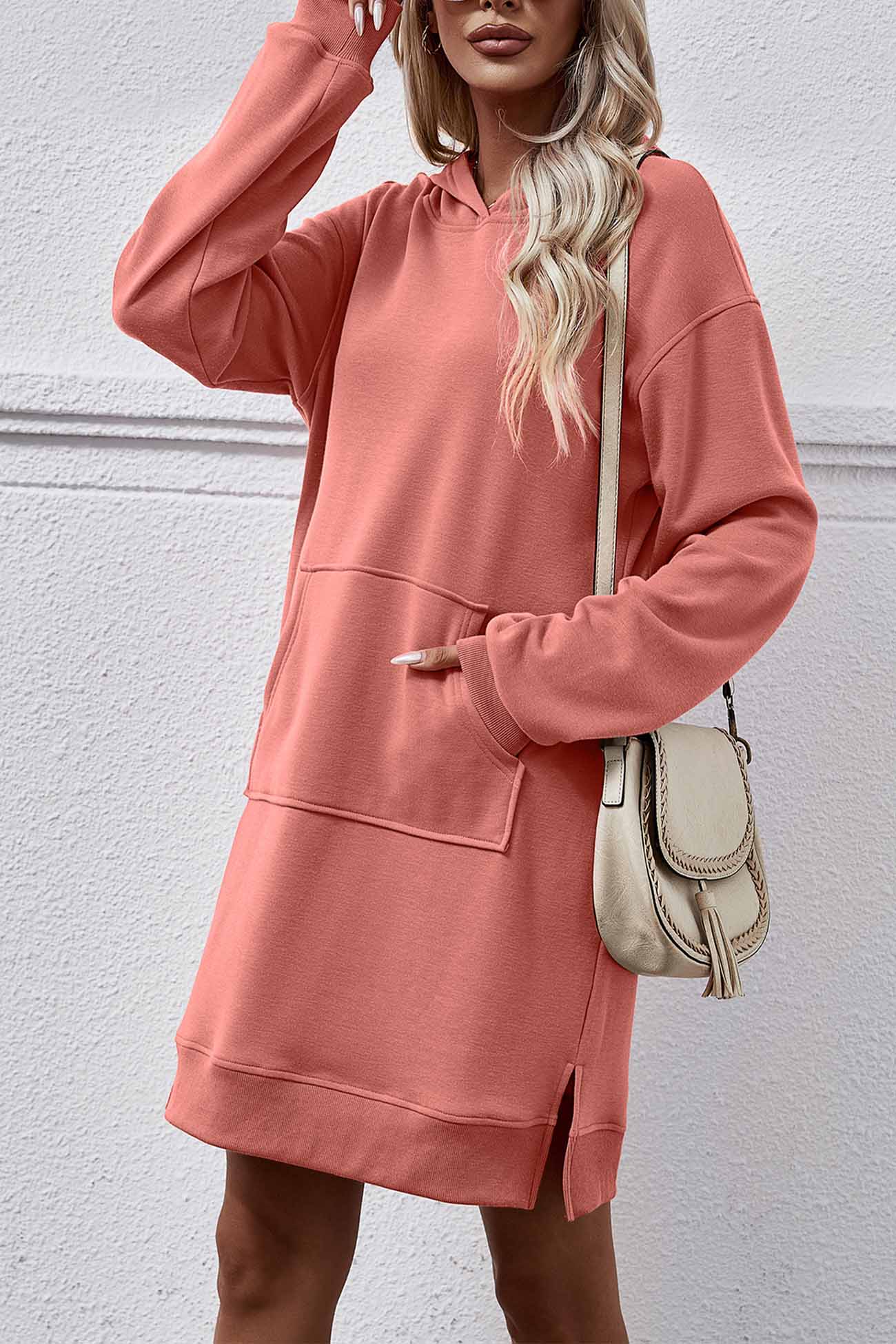 Pocket Slit Midi Hoodie Dress