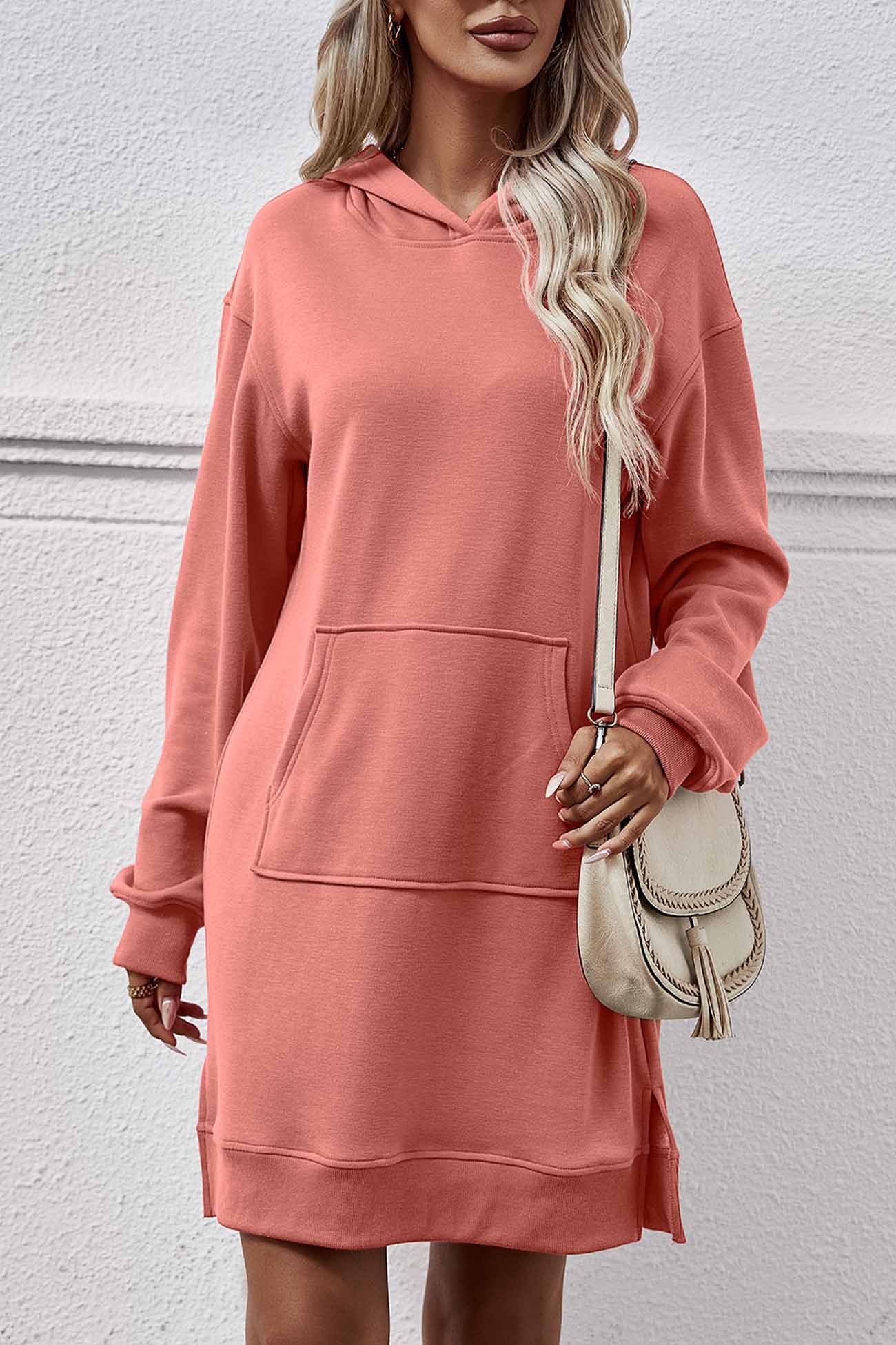 Pocket Slit Midi Hoodie Dress