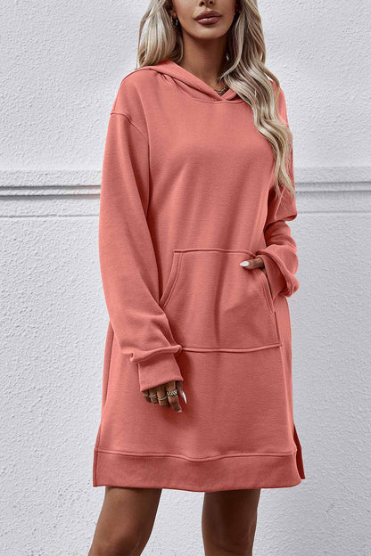 Pocket Slit Midi Hoodie Dress