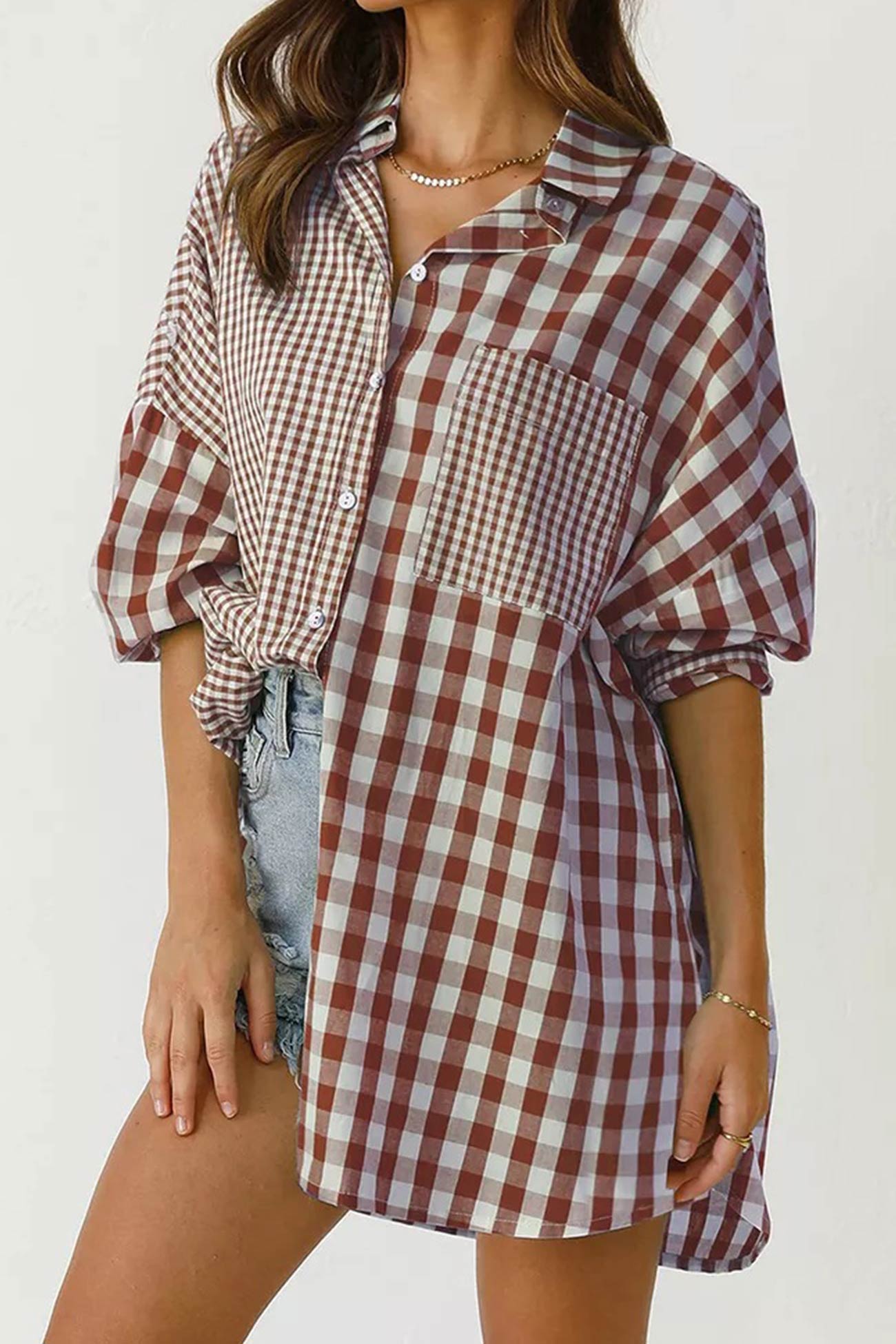 Long Sleeve Plaid Patchwork Shirt