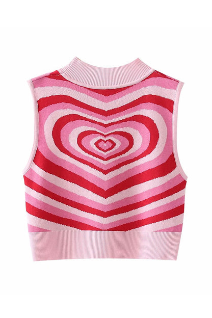 Contrast Color Heart Printed Knitted Tank