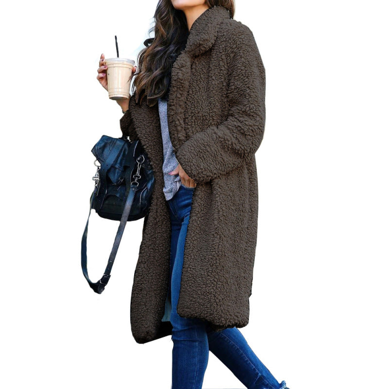 Women's loose long sleeve lapel plush Coat jacket Grey clothes Coat Jackets & Coats