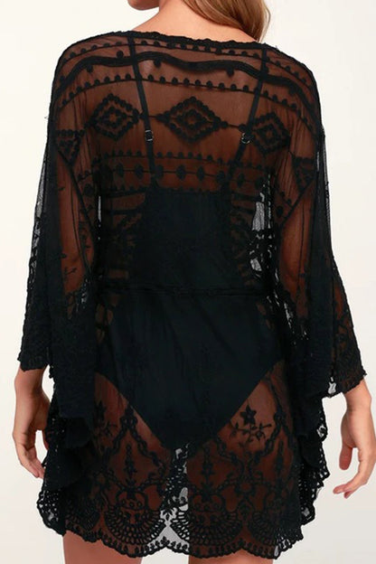 Mesh Lace Crochet Cover-up Dress