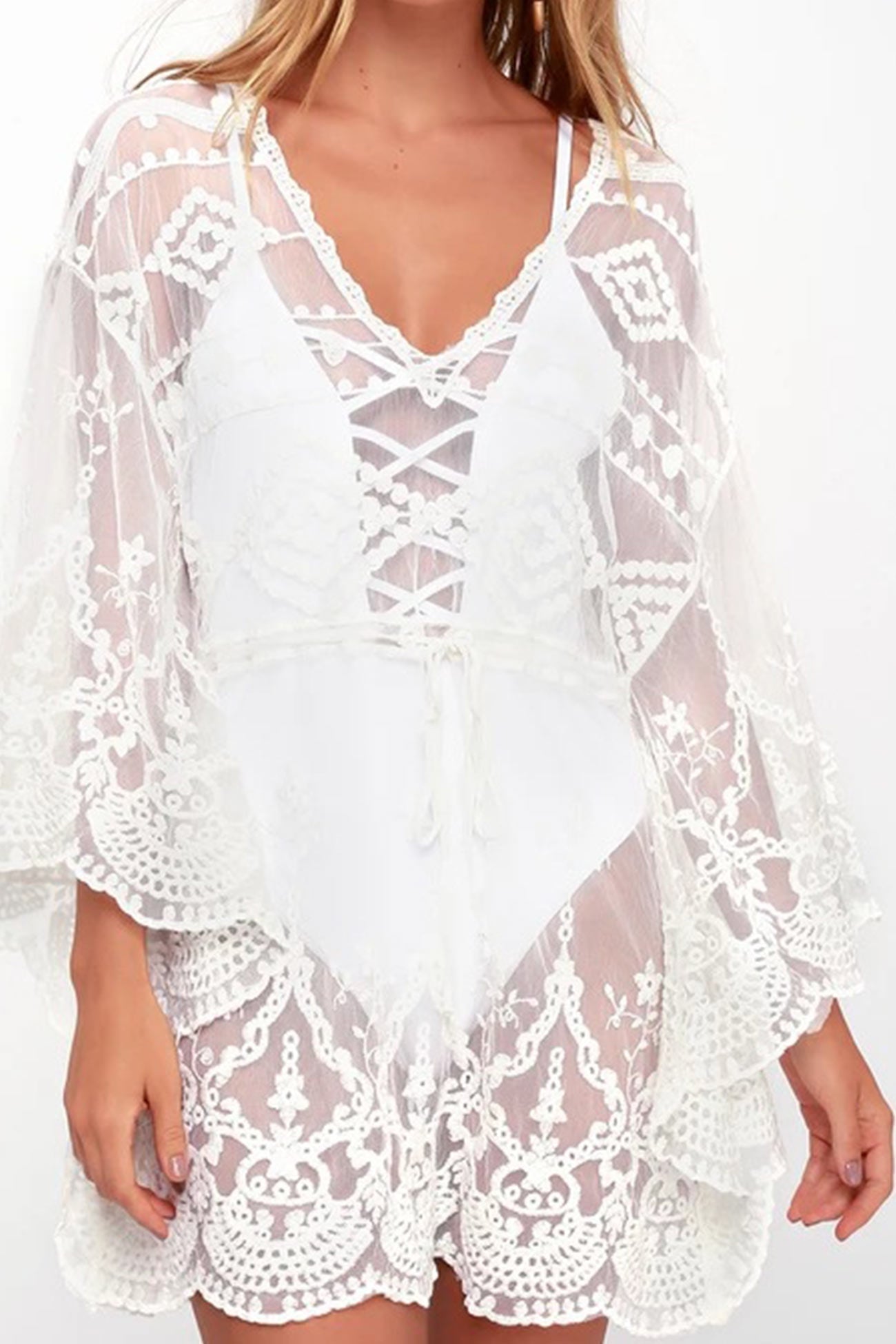 Mesh Lace Crochet Cover-up Dress